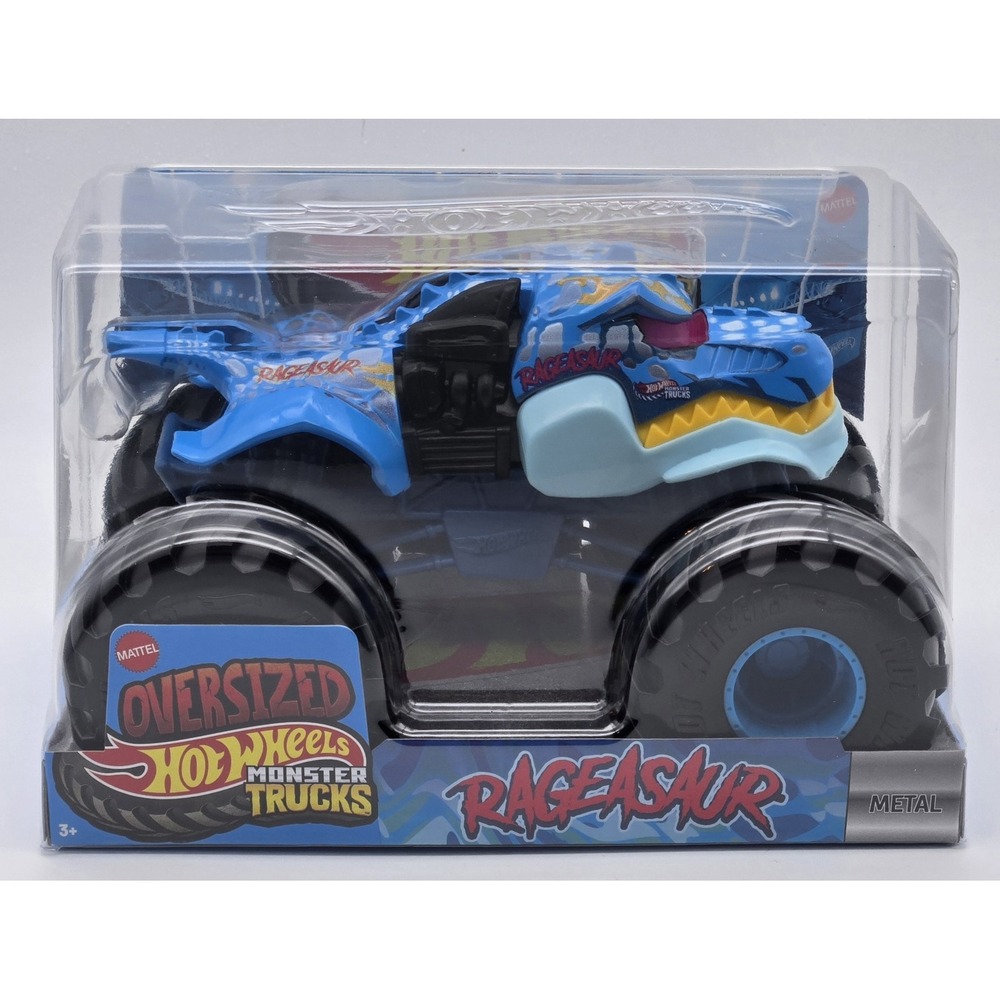 Hot Wheels Monster Trucks Rageasaur 1:24 Oversized Blue‎ Dino Diecast New